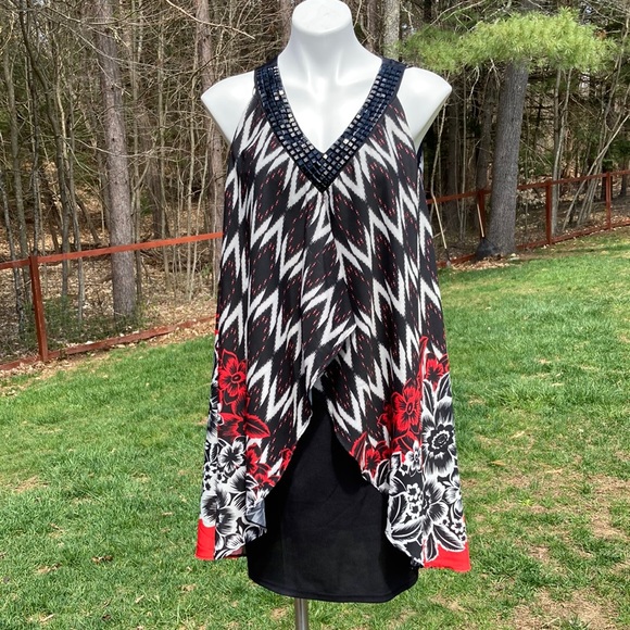 Dramatic Asian inspired abstract raindrops on floral jeweled capelet dress S - Picture 1 of 8